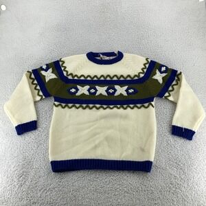 Vintage 70s Kimlon 3D Embroidered Chunky‎ Knit Sweater XS Shoulder Zipper Korea